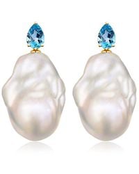 Kai Fine Jewelry - 14K 1.00 Ct. Tw. Topaz & 16-17Mm Pearl Drop Earrings - Lyst