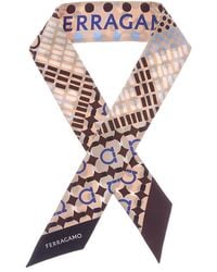 Ferragamo - Logo Printed Silk Scarf - Lyst