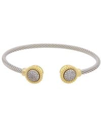 Juvell - 18K Two-Tone Plated Cz Twisted Cable Heart Bangle Bracelet - Lyst
