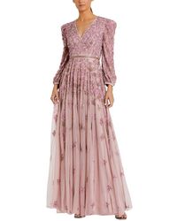 Mac Duggal - Embellished V Neck 3/4 Sleeve A Line Gown - Lyst