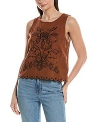 Ellen Tracy - Linen-Blend Embroidery Tank Top - Lyst