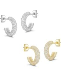 Glaze Jewelry - Silver Cz Hoops Set - Lyst
