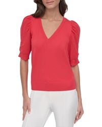 DKNY - V-Neck Twist Sleeve Top - Lyst