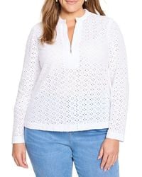 NIC+ZOE - Plus Knit Eyelet Split Neck Top - Lyst
