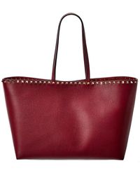 Valentino Rockstud Large Grainy Leather Shopper Tote - Red