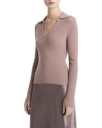 Vince - Ribbed Button Loop Cashmere & Silk-Blend Polo Shirt - Lyst