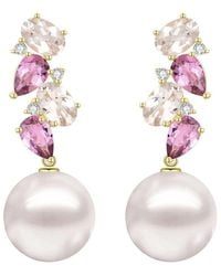 Nina Zhou Jewelry - 14K 4.30 Ct. Tw. Diamond & Morganite Tourmaline & 12-13Mm Pearl Drop Earrings - Lyst