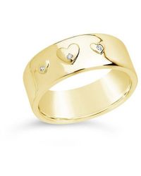 Sterling Forever - 14k Plated Cz Engraved Heart Ring - Lyst