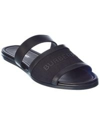 Burberry Logo Strap Canvas & Leather Sandal - Black