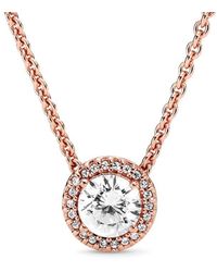 PANDORA - Timeless 14K Rose Plated Cz Pendant Necklace - Lyst