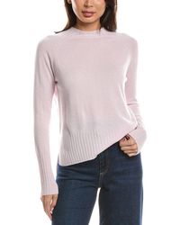 Forte - Hi Low Rib Trim Funnel Neck 100% Cashmere Sweater - Lyst
