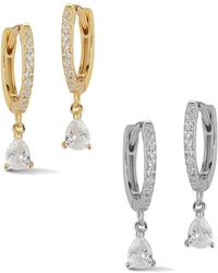 Glaze Jewelry - Silver Cz Pear Charm Huggie Earrings Set - Lyst