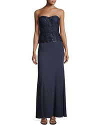 Aidan Mattox Sequined Lace Peplum Gown - Blue