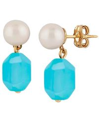 Liv Oliver - 18k Plated 10.75 Ct. Tw. Chlacedony & 45418mm Pearl Geometric Earrings - Lyst