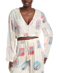 Vintage Havana - Printed Crepe Long Sleeve Blouse - Lyst