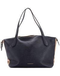 Burberry - Leather & House Check Canvas Welburn Tote Medium (Authentic Pre-Loved) - Lyst