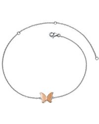 Genevive Jewelry - Silver Cz Butterfly Charm Ankle Bracelet - Lyst