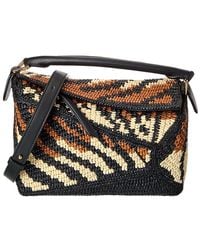 Loewe - Puzzle Edge Small Raffia & Leather Shoulder Bag - Lyst