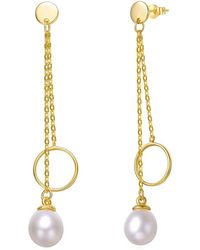 Genevive Jewelry - 14k Over Silver 7.5mm Pearl Dangle Earrings - Lyst