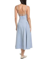blue midi dress puff sleeve Umgee Blue Striped Puff Sleeve Midi Dress with V-Notch Neckline