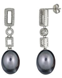 Belpearl - 10Mm Pearl Cz Dangle Earrings - Lyst