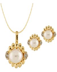 Splendid - 14k 0.06 Ct. Tw. Diamond & 5-5.5mmmm Pearl Earrings & Necklace Set - Lyst