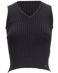 CHANEL - Cc Logo Ribbed V-Neck Cropped Vest Top, Size Fr (Authentic Pre- Loved) - Lyst