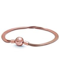 PANDORA - Moments 14k Rose Gold Plated Snake Chain Bracelet - Lyst
