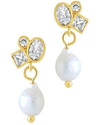 Sterling Forever - 14K Plated Cz Penny Cluster Stud Earrings - Lyst