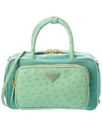 Prada - Mini Tessuto & Ostrich Shoulder Bag - Lyst