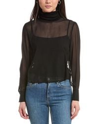 L'Agence - Toulon Mix Turtleneck Silk Top - Lyst