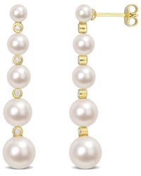 Rina Limor - Gold Over Silver 0.24 Ct. Tw. White Topaz 4-6.5mm Pearl Graduated Dangle Earrings - Lyst