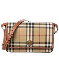 Burberry - Check E-Canvas & Leather Crossbody - Lyst