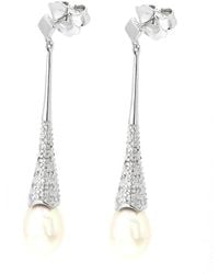 Gemstones - 0.10 Ct. Tw. Diamond & 6.5-7.5Mm Pearl Earrings - Lyst