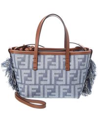 Fendi - Roll Mini Ff Denim & Leather Tote - Lyst