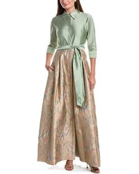 Teri Jon - Taffeta Shirt Waist Jacquard Skirt Gown - Lyst