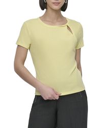 DKNY - Twist Neck Rib Knit Top - Lyst
