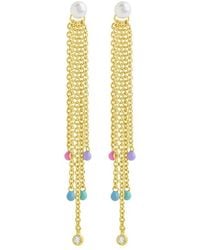 Sterling Forever - 14K Plated 2.25Mm Pearl Delmare Enamel Dangle Earrings - Lyst