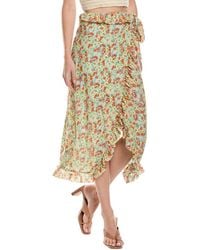 Ganni Ruffle-trimmed Gingham Stretch-mesh Midi Wrap Skirt in