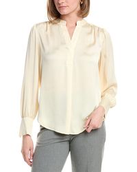 Anne Klein - V-Neck Satin Pleat Front Blouse - Lyst