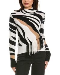 Brodie Cashmere - Zebra Fringe Mock Neck 100% Cashmere Sweater - Lyst