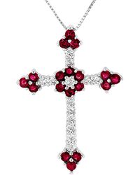 Diana M. Jewels - Fine Jewelry 14k 1.10 Ct. Tw. Diamond & Ruby Cross Pendant Necklace - Lyst