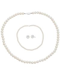Belpearl Silver 6-7mm Freshwater Pearl Necklace, Earrings, & Bracelet Set - Metallic