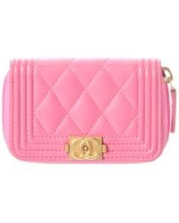 CHANEL - Quilted Lambskin Leather Boy Zip Around Coin Case (Authentic Pre- Loved) - Lyst