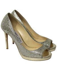 Jimmy Choo - Leather Metallic Luna Open Toe Pump (authentic Pre-loved) - Lyst