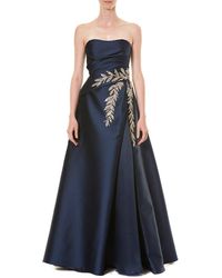 Carolina Herrera Strapless Embroidered Silk-blend Gown - Blue