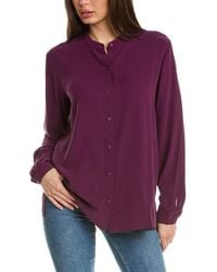 Eileen Fisher - Mandarin Collar Silk Boxy Shirt - Lyst