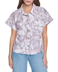 Halston - Printed Short Sleeve Button Up Shirt - Lyst