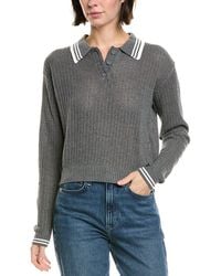 Femme Society - Pointelle Wool-Blend Polo Sweater - Lyst