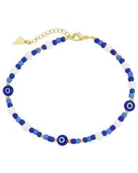 Sterling Forever - 14K Plated 5.5Mm Pearl Sibyl Evil Eye Charm Anklet - Lyst